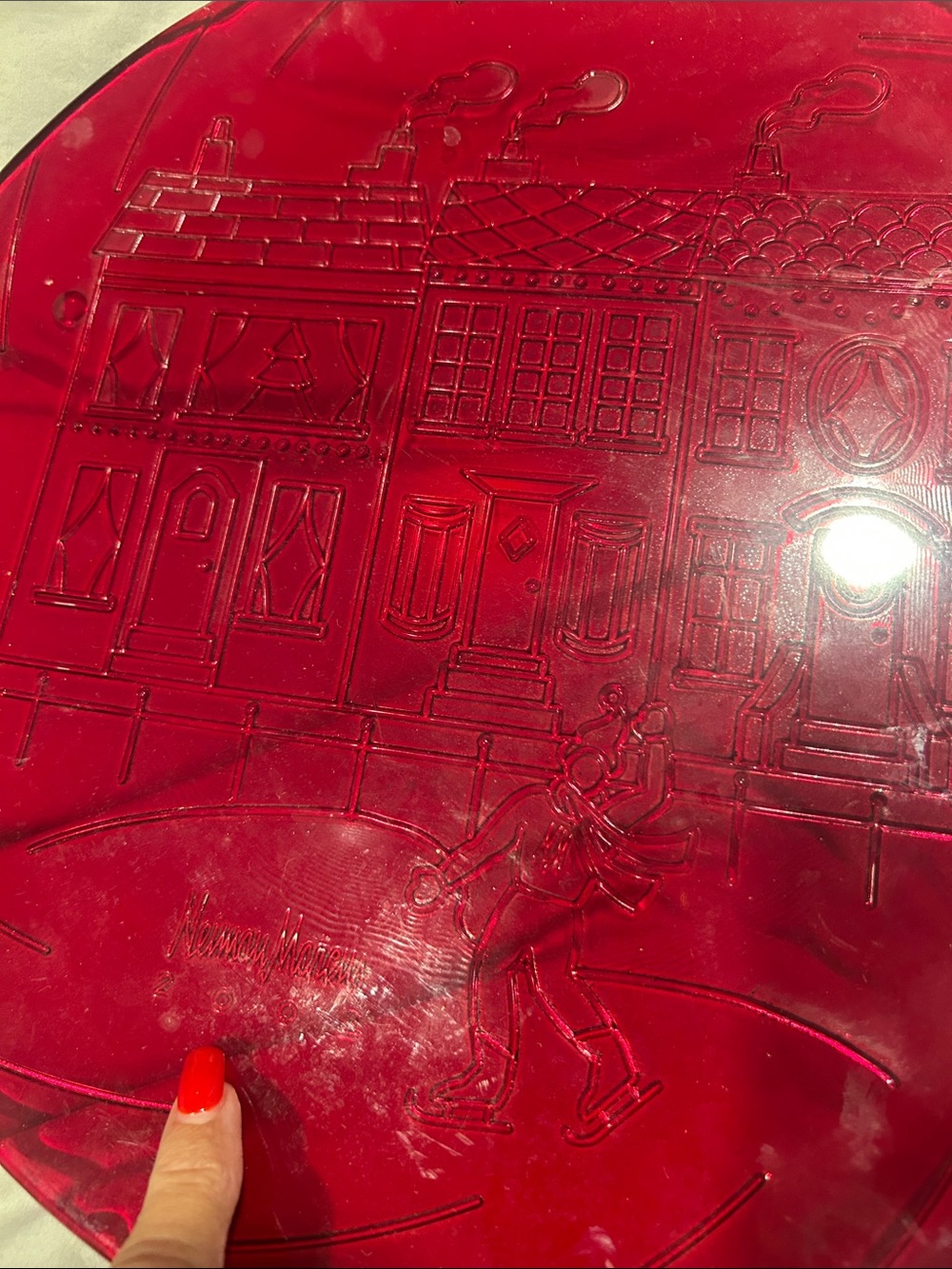 Neiman Marcus Red Embossed Holiday Decorative Tray